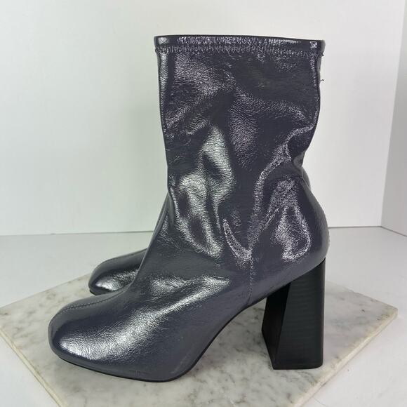 New Topshop Heeled Ankle Boots Grey Patent Faux Leather Tall Shaft Retro EU 41 - Picture 4 of 9